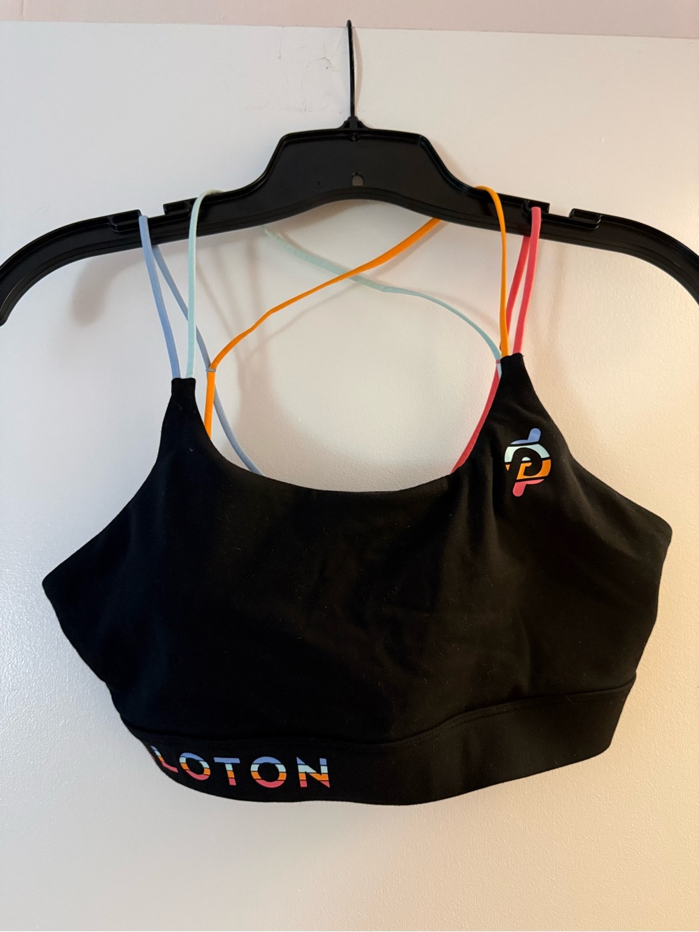 Peloton Black Sports Bra with Multicolor Straps medium